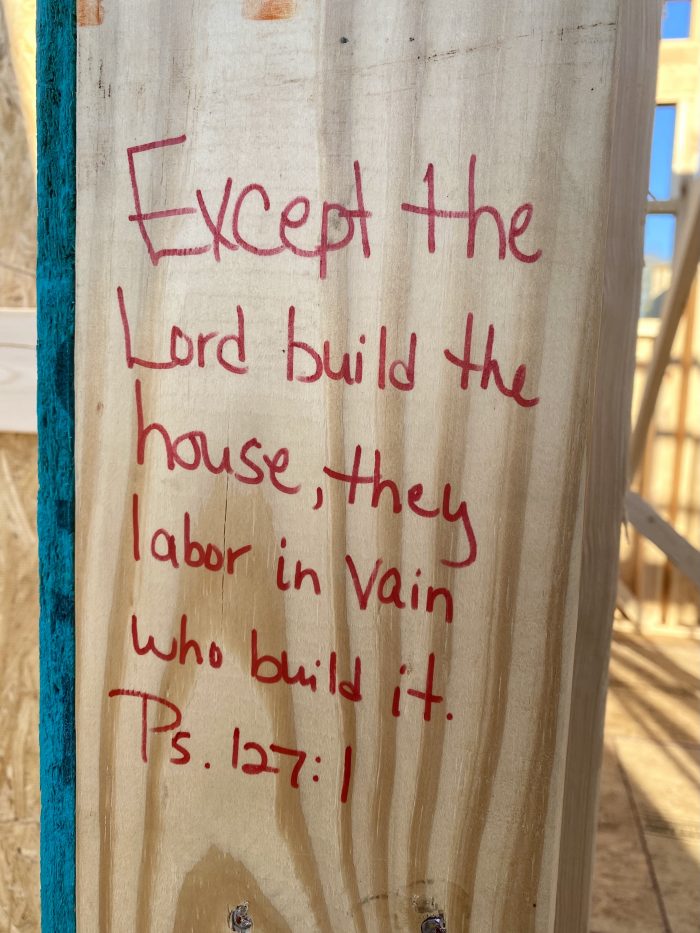 Except the Lord build the house scripture on doorpost of new construction home