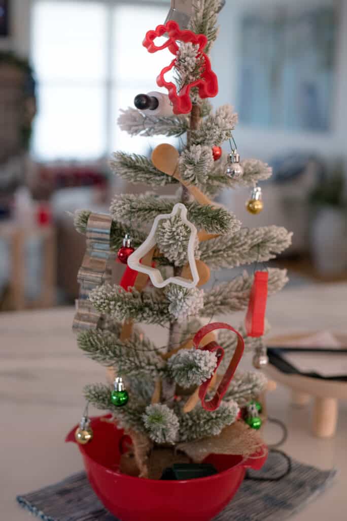 small Christmas tree on kitchen island
