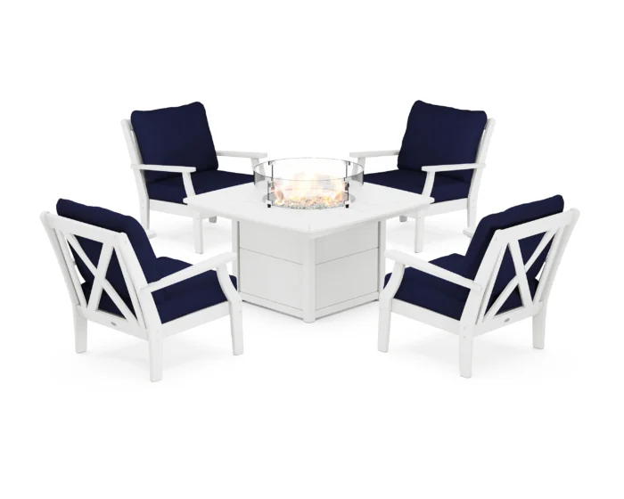 Outdoor sitting group of 4 Polywood Chairs with a fire table in the middle