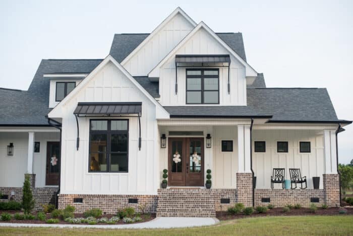 modern farmhouse close up photo of the porch and window awnings